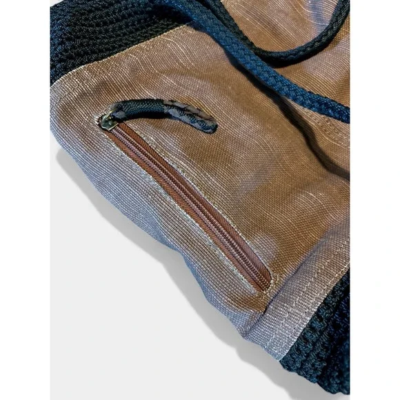 The Sak Vintage Crochet Sayulita Drawstring Backpack Bohemian Black Brown - Picture 7 of 13